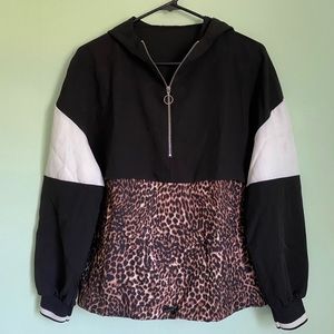 Cheetah Print Color Block Windbreaker Jacket Size Medium